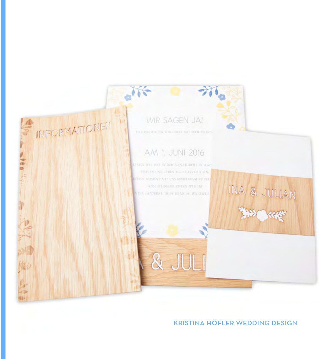 Hochzeitspapeterie mit Gravur auf Buchenfurnier für Kristina Höfler Wedding Design