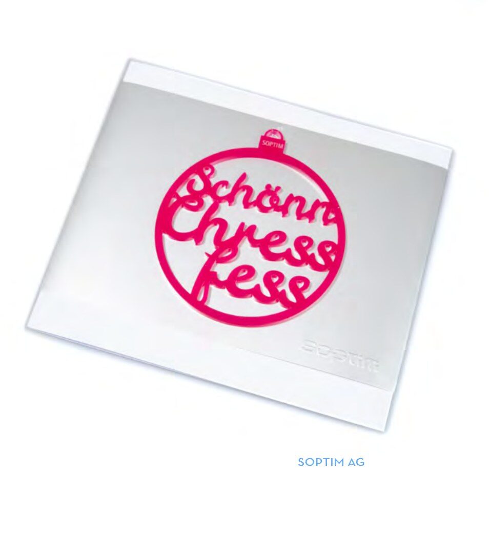 Pinke Acrylglas-Weihnachtskarte für SOPTIM AG